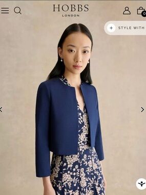 Hobbs London Navy Cropped Open-Front Jacket